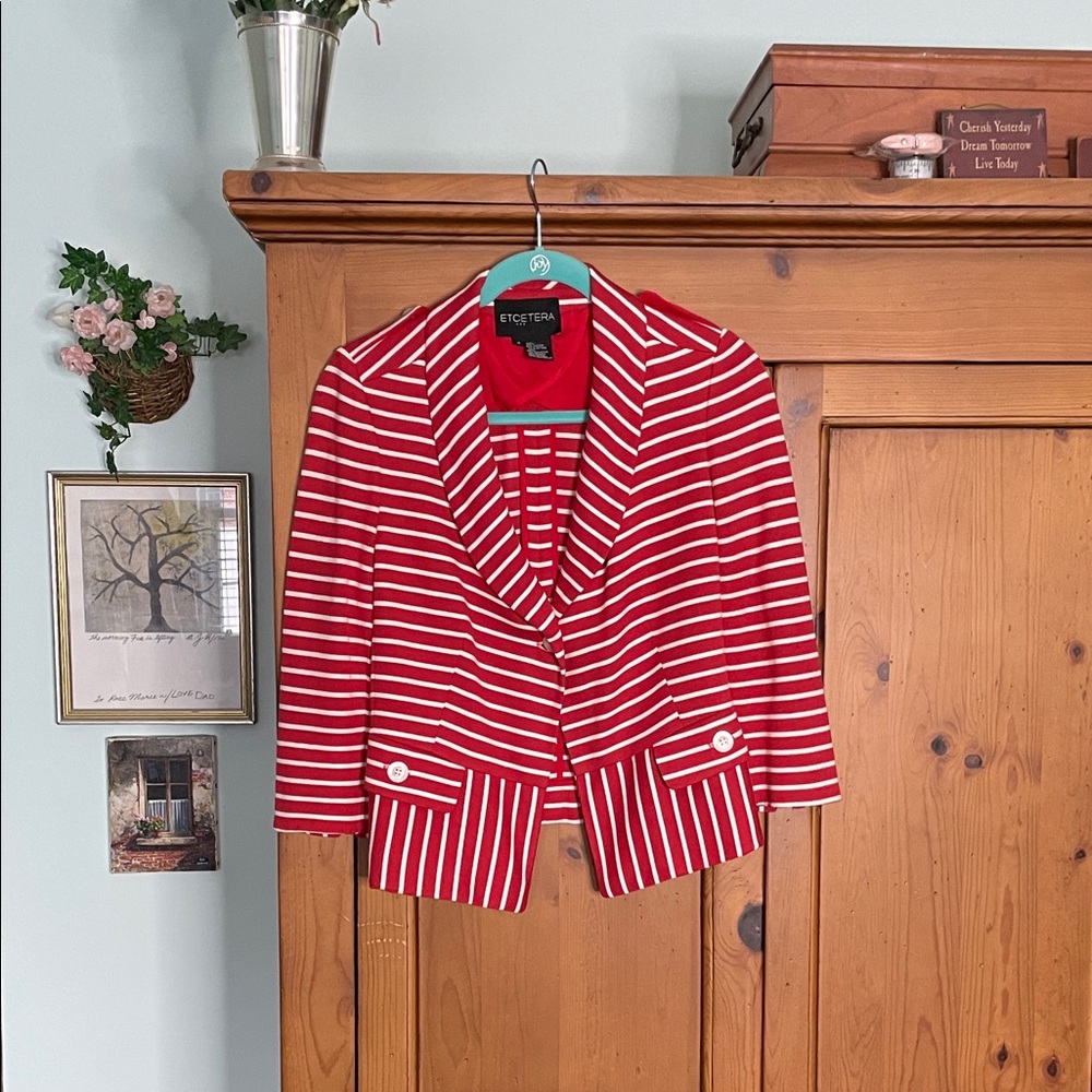 Etcetera Women's Red and White Striped Blazer - Picture 1 of 7